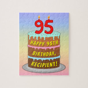 95th Birthday: Fun Cake and Candles + Custom Name Jigsaw Puzzle