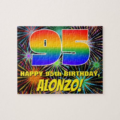 95th Birthday Fun Colorful Celebratory Fireworks Jigsaw Puzzle