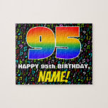 [ Thumbnail: 95th Birthday — Fun, Colorful Music Symbols & “95” Jigsaw Puzzle ]