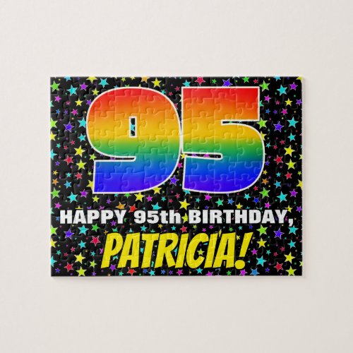 95th Birthday  Fun Colorful Star Field Pattern Jigsaw Puzzle