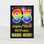[ Thumbnail: 95th Birthday: Fun Fireworks Pattern + Rainbow 95 Card ]