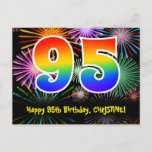 [ Thumbnail: 95th Birthday – Fun Fireworks Pattern + Rainbow 95 Postcard ]