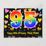 [ Thumbnail: 95th Birthday: Fun Hearts Pattern, Rainbow 95 Postcard ]