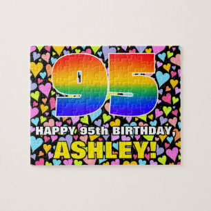 95th Birthday — Fun, Loving Heart Shapes + “95” Jigsaw Puzzle