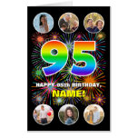 [ Thumbnail: 95th Birthday: Fun Rainbow #, Custom Name + Photos Card ]