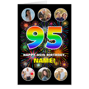 95th Birthday: Fun Rainbow #, Custom Name + Photos Card