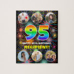 [ Thumbnail: 95th Birthday: Fun Rainbow #, Custom Name + Photos Jigsaw Puzzle ]