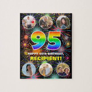 95th Birthday: Fun Rainbow #, Custom Name + Photos Jigsaw Puzzle