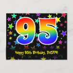 [ Thumbnail: 95th Birthday: Fun Stars Pattern, Rainbow 95, Name Postcard ]