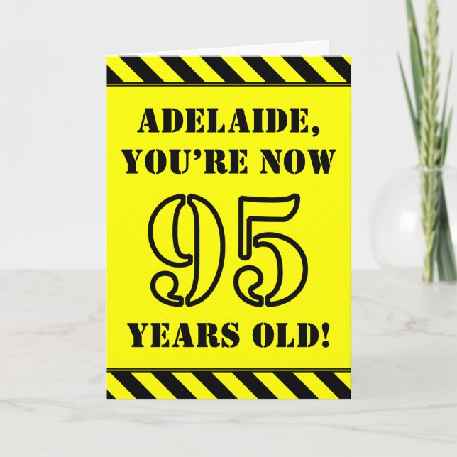 95th Birthday: Fun Stencil Style Text, Custom Name Card (Front)