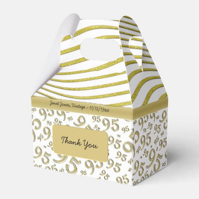 95th Birthday Gold and White Number Pattern Favor Boxes (Front Side)