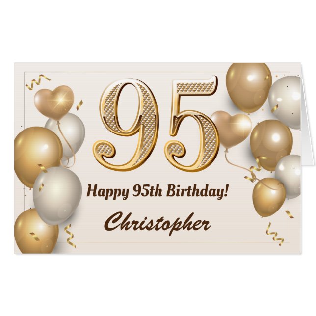 95th Birthday Gold Balloons Confetti Extra Large Card (Front Horizontal)