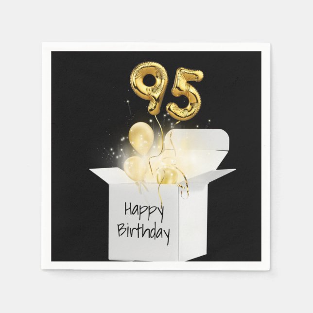 95th Birthday Gold Balloons In White Box      Napkins (Front)