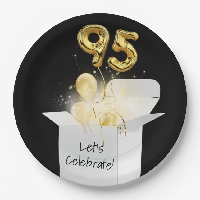 95th Birthday Gold Balloons In White Box      Paper Plates (Front)