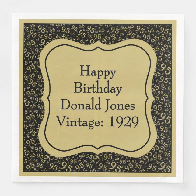 95th Birthday Gold/Black Bracket Number Pattern Paper Dinner Napkins (Front)