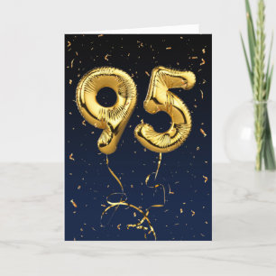 95th Birthday Gold Mylar Balloon and Confetti Card