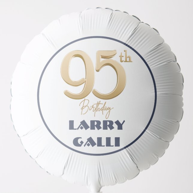 95th Birthday Gold Navy Blue Custom Name Helium Balloon (Front)