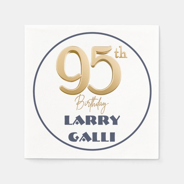 95th Birthday Gold Navy Blue Custom Name Napkins (Front)
