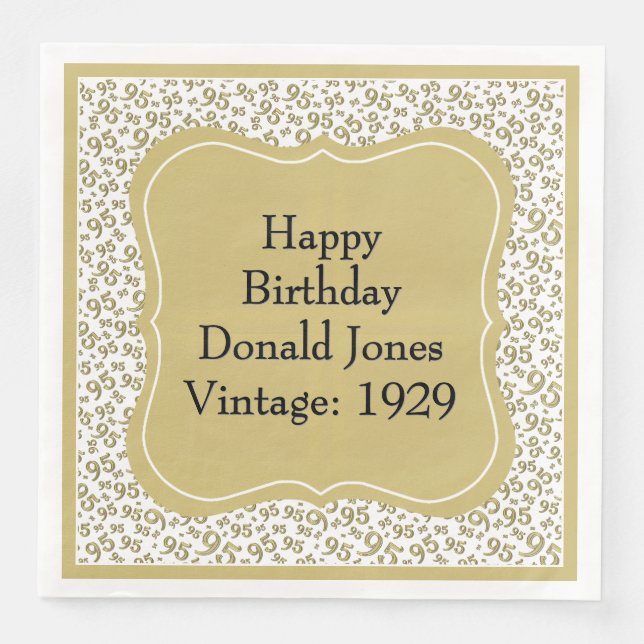 95th Birthday Gold/White Bracket Number Pattern Paper Dinner Napkins (Front)
