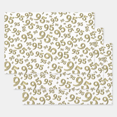 95th Birthday Gold  White Number Pattern 95  Wrapping Paper Sheets
