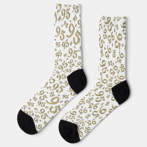95th Birthday GoldWhite Random Number Pattern Socks