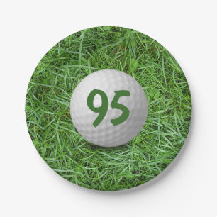 95th Birthday Golf Ball on Grass Paper Plate