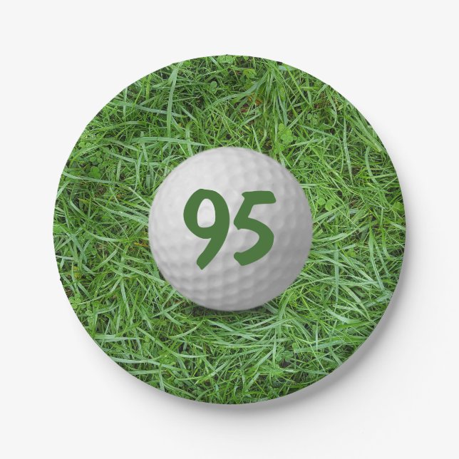 95th Birthday Golf Ball on Grass Paper Plate (Front)