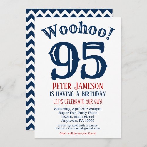 95th Birthday Invitation Mens Navy Blue