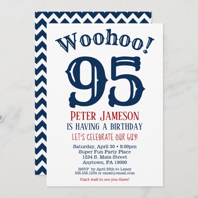 95th Men's Birthday Invitation - Blue Chevron