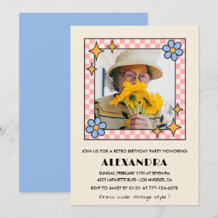 95th birthday invitation Retro Groovy Blue Floral