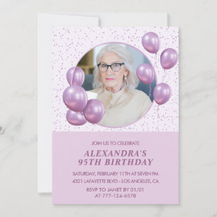 95th birthday invitations Balloons Photo Purple