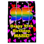 [ Thumbnail: 95th Birthday: Loving Hearts Pattern, Rainbow # 95 Gift Bag ]