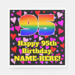 [ Thumbnail: 95th Birthday: Loving Hearts Pattern, Rainbow # 95 Napkins ]