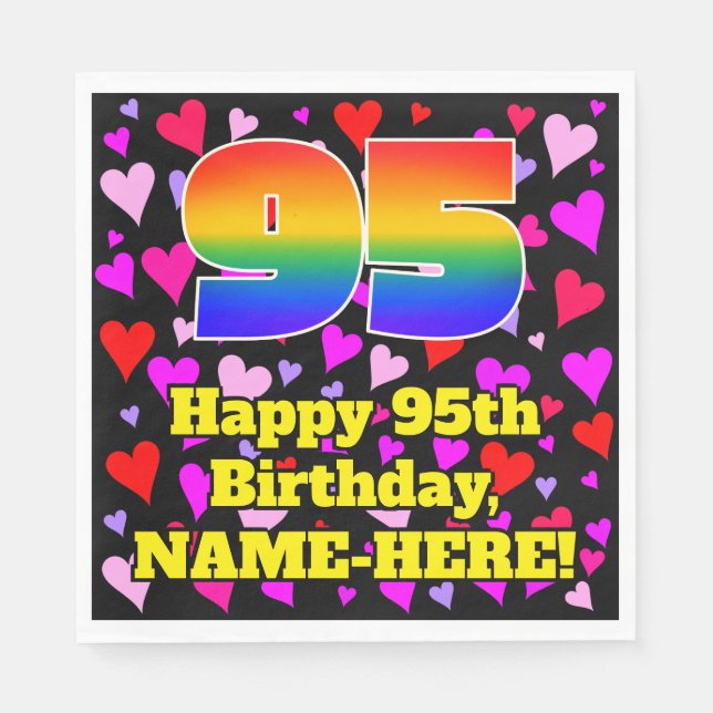95th Birthday: Loving Hearts Pattern, Rainbow # 95 Napkins (Front)