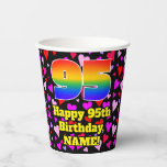 [ Thumbnail: 95th Birthday: Loving Hearts Pattern, Rainbow 95 Paper Cups ]