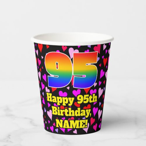 95th Birthday Loving Hearts Pattern Rainbow 95 Paper Cups