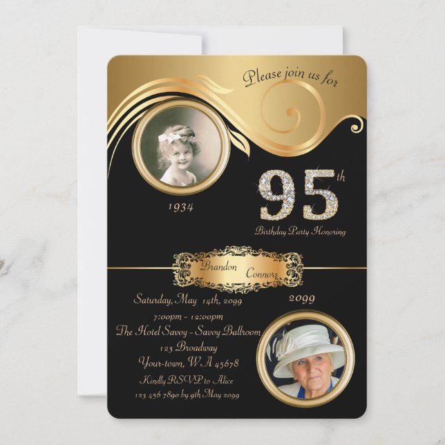 95th,Birthday Man 95th,elegant art deco,purple Invitation (Front)