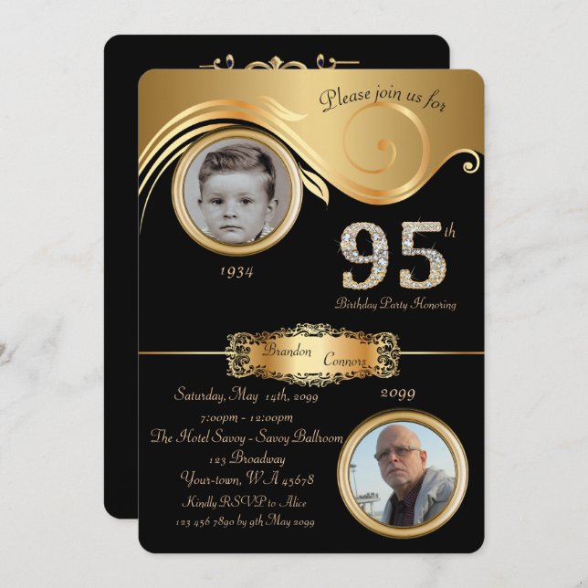 95th,Birthday Man 95th,elegant art deco,purple Invitation (Front/Back)