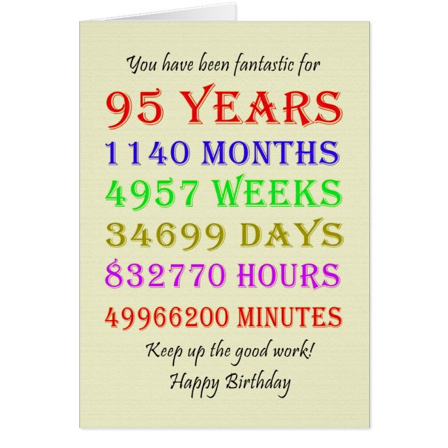 95th Birthday Milestones Cards (Front)