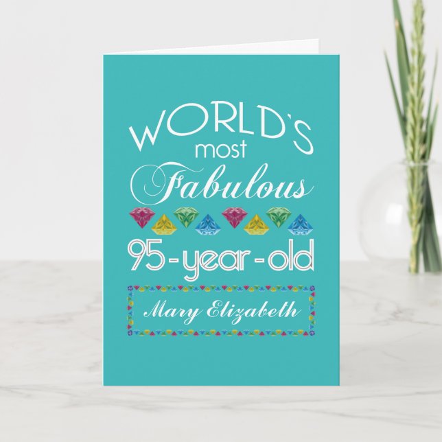 95th Birthday Most Fabulous Colorful Gem Turquoise Card (Front)