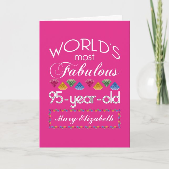 95th Birthday Most Fabulous Colorful Gems Pink Card (Front)