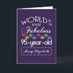 95th Birthday Most Fabulous Colorful Gems Purple Card<br><div class="desc">Celebrate the milestone birthday of your favorite senior citizen with this fun gift reminding them of how fabulous they are. White and grey lettering on deep purple background. Colorful diamonds in rainbow tones serve as accent. Customize with names, initials or other text. This series is in increments of 5 years...</div>
