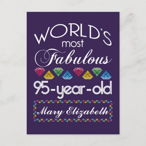 95th Birthday Most Fabulous Colorful Gems Purple Postcard