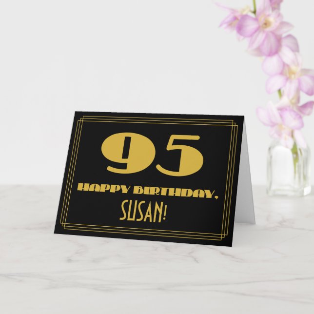 95th Birthday: Name + Art Deco Inspired Look "95" Card (Orchid)