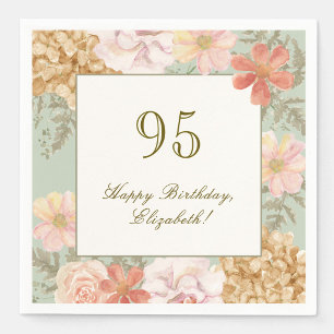 95th Birthday Napkin Autumn Color Floral Sage