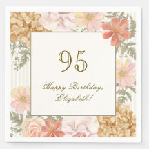 95th Birthday Napkin Autumn Color Floral Stripe