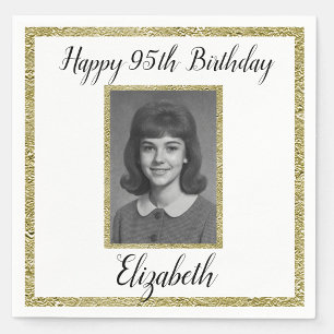 95th Birthday Napkins Custom Photo White and Gold 