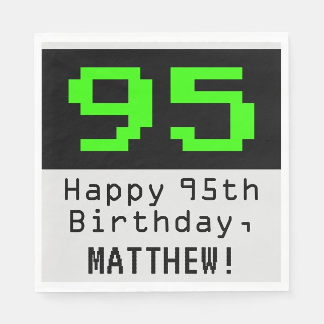 95th Birthday - Nerdy / Geeky Style "95" & Name Napkins (Front)