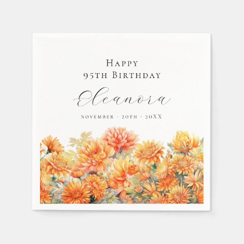 95th Birthday November Birth Flower Chrysanthemum Napkins