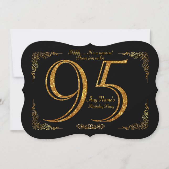 95th,Birthday party 95th,great Gatsby,black & gold Invitation (Front)